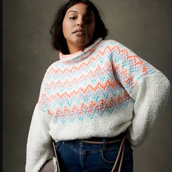 Anthropologie Pilcro Selene Sweater Size L - Oversized Nordic Style Mock Neck - Picture 1 of 7